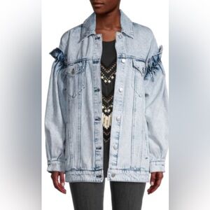 AVEC LES FILLES Ruffle Sleeve Denim Oversized Jacket